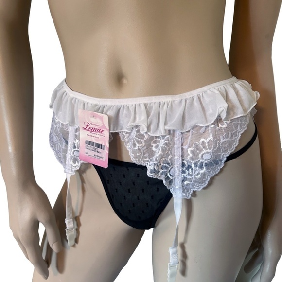 Lemar Moda Intima Ruffled Lace Garter Belt Bridal White Boning Back Ribbon Bow - Picture 3 of 15